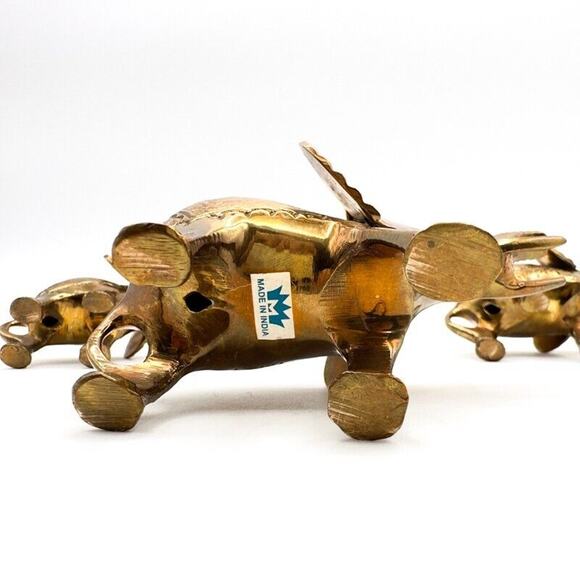 Three Vintage Brass Elephants Lucky Trunks Up Made in India - Picture 11 of 13